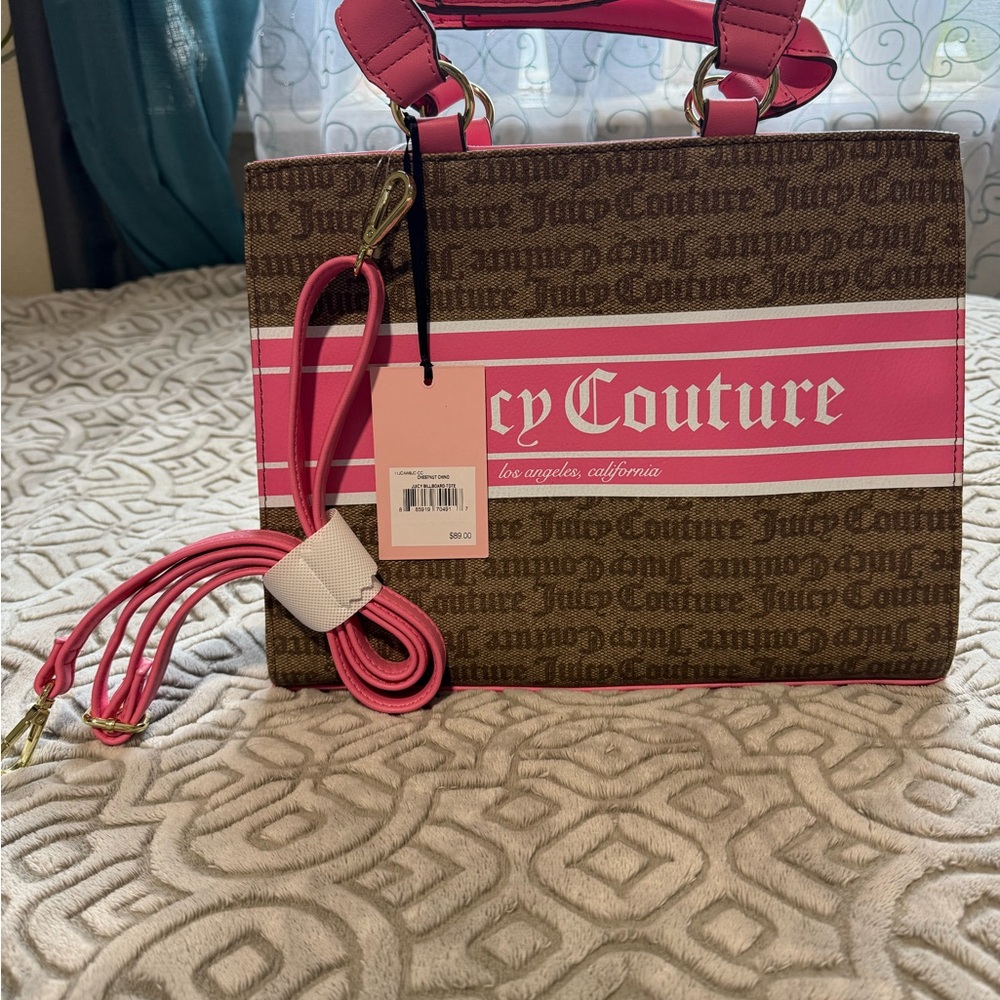 Juicy Couture Pink and Brown Shoulder Bag with Woven Design
